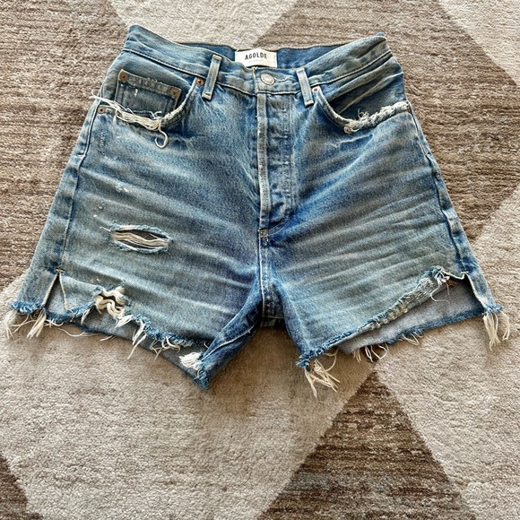 Agolde Women's Frayed Blue Jean Shorts - Picture 3 of 13